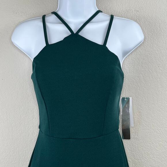 Sequin Hearts Green Scuba Strappy Asymmetric Mini Sheath Dress Junior 9 NWT - Picture 5 of 15